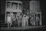 Jerry Lester [left], Adair McGowen [center] and unidentified others in the 1964 national touring stage production A Funny Thing Happened on the Way to the Forum