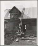 Fall scene on farm. Notice hay in the mow and sleigh before the door. Farm near Bradford, Vermont, Orange County