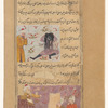 Khalid, a companion  of the Prophet, sees an Ethiopian woman tearing her hair  [top];  Two men listen to 'Alî lecturing from a minbar [bottom]