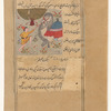 A small boy with a large camel that he cannot control