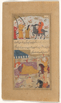 A young female slave who is accused of poisoning her master is put on a black goat   [top]; A sick person lies in a tent with horsemen racing around him brandishing long lances, a procedure that is followed until he is well [bottom]