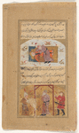 As the Devil instructs him to do, Barsisâ, who is a doctor, stabs a female patient who has become his lover [top]; The relatives of the slain woman  come and want revenge. Here Barsisâ is about to be strung up on the gallows [bottom]