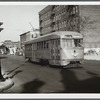 A modern streetcar in Brooklyn, N.Y.