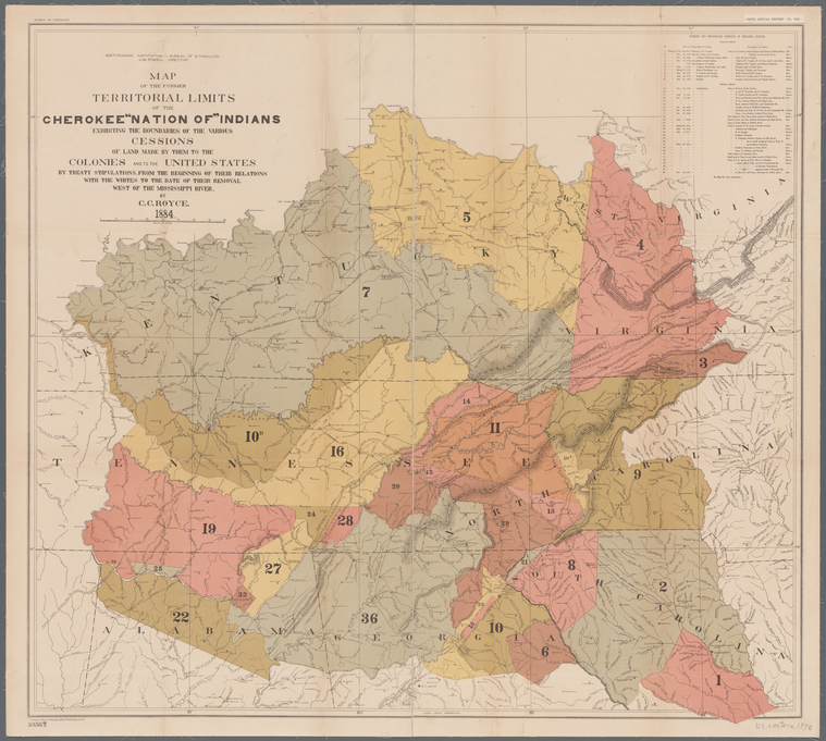 Map of the former territorial limits of the Cherokee 