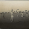 Ted Shawn dancing outdoors with arms raised as Delissaville residents watch