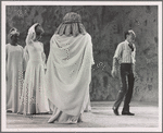 George Balanchine rehearsing members of New York City Ballet, including Arthur Mitchell, during the taping of the CBS television production of Noah and the Flood
