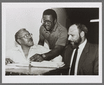 Lloyd Richards, unidentified man, and August Wilson at rehearsal for Ma Rainey's Black Bottom