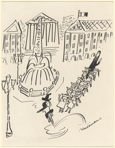 Preliminary drawing for Bad Hat & The Fountain from Madeline and the Bad Hat