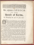 The speech of the Right Honourable John Aislabie, esq.; upon his defence made in the House of lords, against the bill for raising money upon the estates of the South-Sea directors, on Wednesday the 19th of July 1721