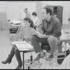 James Lapine and unidentified other during rehearsal for the stage production Sunday in the Park With George