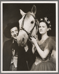 Jimmy Durante and Gloria Grafton with horse in the stage production Jumbo