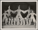 Unidentified showgirls before set by Albert Johnson in the stage production Jumbo