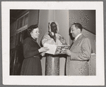 Jean Blackwell Hutson, Curator of the Schomburg Collection, and writer Langston Hughes at the Schomburg Collection in Harlem