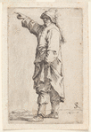 Man Standing, with Arm Raised, Pointing toward the Left