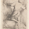 Man with Staff Seen from Behind