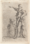 Two Soldiers, One Pointing toward the Left, the One below Holding a Shield