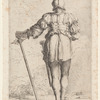 Soldier, Standing, Seen from Behind, in a Helmet, Holding a Cane