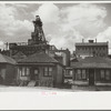 Houses with mine hoists in backyard, Butte, Montana