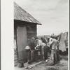 Sheepshearers washing up, Rosebud County, Montana