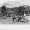 Frank Kinney on a hay rake, Eden Mills, Vermont
