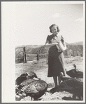 Mrs. Louise Temple feeds some of her turkeys on their farm in Chaffee County, Colorado