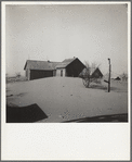 Dust piled up around farmhouse. [Cimarron County?,] Oklahoma