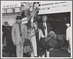 José Limón, Pauline Koner, and Lucas Hoving on runway during South American tour