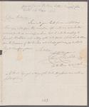 Christopher Chrishop to Miss Porter, autograph letter signed