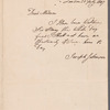 Joseph Johnson to Miss Porter, autograph letter signed