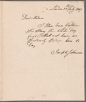 Joseph Johnson to Miss Porter, autograph letter signed