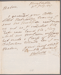 Henry Dundas to Miss Porter, autograph letter signed