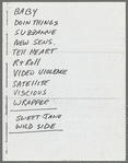 Handwritten set list for New York tour