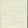 Alexander Urquhart to Miss Porter, autograph note signed