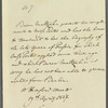 Baron Maltzahn to Miss Porter, autograph letter third person