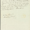 John Ranking to Jane Porter, autograph letter signed