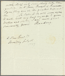 John Ranking to Jane Porter, autograph letter signed