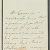 George Canning to Miss Porter, autograph letter third person