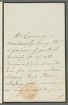 George Canning to Miss Porter, autograph letter third person