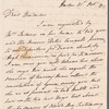 Charles James to Mrs. Porter, autograph letter signed
