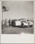 President Roosevelt greeted on tour of drought area. Near Bismarck, North Dakota