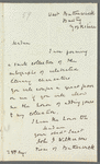 John I. Wilkinson to Jane Porter, autograph letter signed