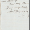 John Shephard to Jane Porter, autograph letter signed