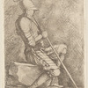 Soldier, Seated, in a Helmet, Holding a Cane