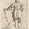 Soldier, Standing, Seen From Behind, in a Helmet, Holding a Cane