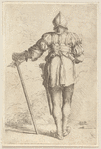 Soldier, Standing, Seen From Behind, in a Helmet, Holding a Cane
