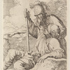 Man with Cane, Seated, and Soldier in Helmet