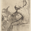 Three Soldiers, One Seated and Supporting Himself with a Cane and Shield