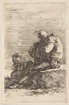 Two Soldiers, One Seated on a Ledge, Holding a Cane