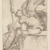 Three Soldiers, One Seated on a Square Block of Stone