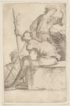 Three Soldiers, One Seated on a Square Block of Stone